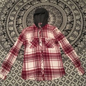 plaid button up shirt with hood
